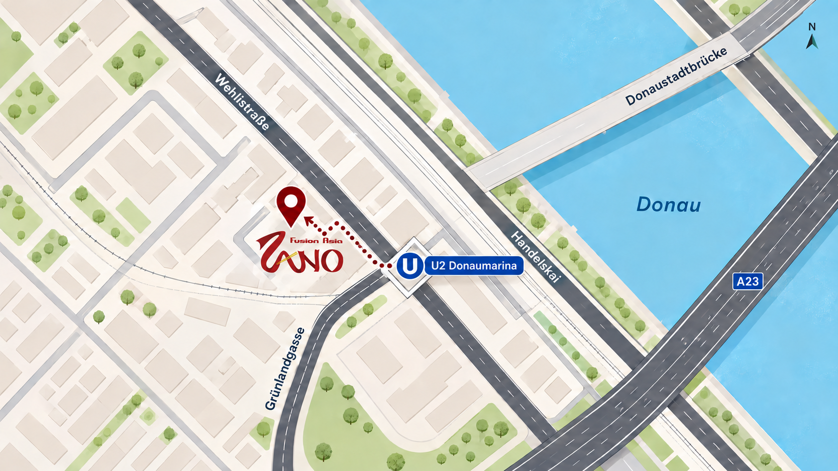 Karte: ZANO Fusion Asia und U2 Donaumarina